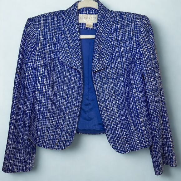 Doncaster Jackets & Blazers - Doncaster Silk Tweed Cropped Blazer Blue White Sz 6